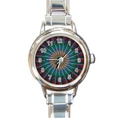 Fractal Peacock Rendering Round Italian Charm Watch by Wegoenart