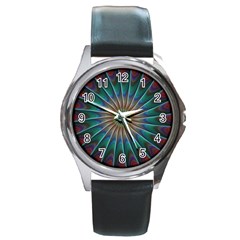 Fractal Peacock Rendering Round Metal Watch by Wegoenart