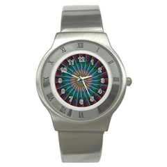 Fractal Peacock Rendering Stainless Steel Watch by Wegoenart