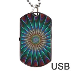 Fractal Peacock Rendering Dog Tag Usb Flash (one Side) by Wegoenart