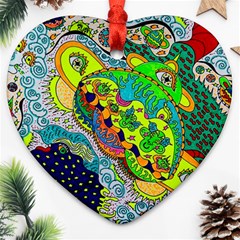 Cosmic Lizards With Alien Spaceship Ornament (heart) by chellerayartisans