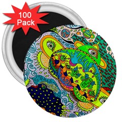 Cosmic Lizards With Alien Spaceship 3  Magnets (100 Pack) by chellerayartisans