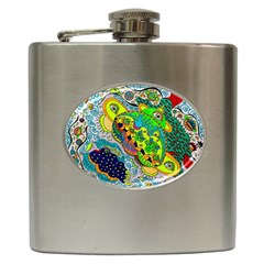 Cosmic Lizards With Alien Spaceship Hip Flask (6 Oz) by chellerayartisans