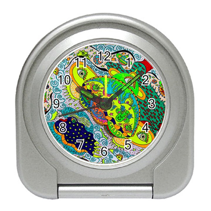 Cosmic Lizards With Alien Spaceship Travel Alarm Clock