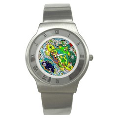 Cosmic Lizards With Alien Spaceship Stainless Steel Watch