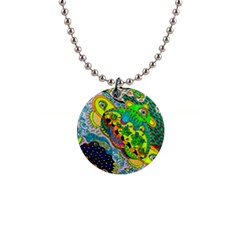 Cosmic Lizards With Alien Spaceship 1  Button Necklace by chellerayartisans