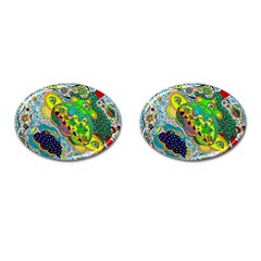 Cosmic Lizards With Alien Spaceship Cufflinks (oval) by chellerayartisans