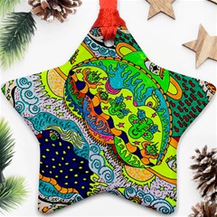 Cosmic Lizards With Alien Spaceship Star Ornament (two Sides) by chellerayartisans