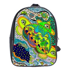 Cosmic Lizards With Alien Spaceship School Bag (large) by chellerayartisans