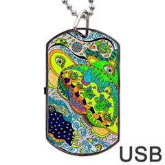 Cosmic Lizards With Alien Spaceship Dog Tag Usb Flash (two Sides) by chellerayartisans