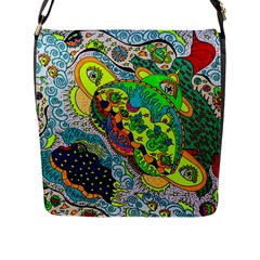 Cosmic Lizards With Alien Spaceship Flap Closure Messenger Bag (l)