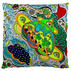 Cosmic Lizards With Alien Spaceship Large Flano Cushion Case (two Sides)