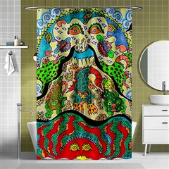 Supersonic Volcanic Sunmoon Faces Shower Curtain 48  X 72  (small)  by chellerayartisans