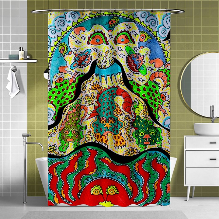 Supersonic Volcanic Sunmoon Faces Shower Curtain 48  x 72  (Small) 