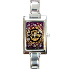 Christmas Golden Labels Xmas Rectangle Italian Charm Watch by Simbadda