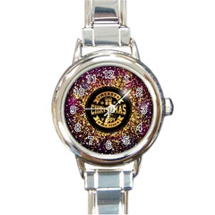 Christmas Golden Labels Xmas Round Italian Charm Watch by Simbadda