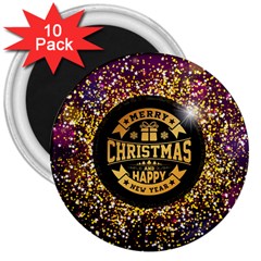 Christmas Golden Labels Xmas 3  Magnets (10 Pack)  by Simbadda