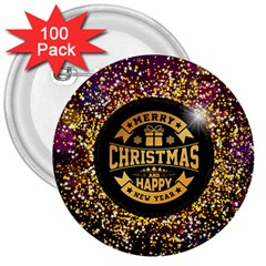 Christmas Golden Labels Xmas 3  Buttons (100 Pack)  by Simbadda