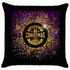 Christmas Golden Labels Xmas Throw Pillow Case (black) by Simbadda