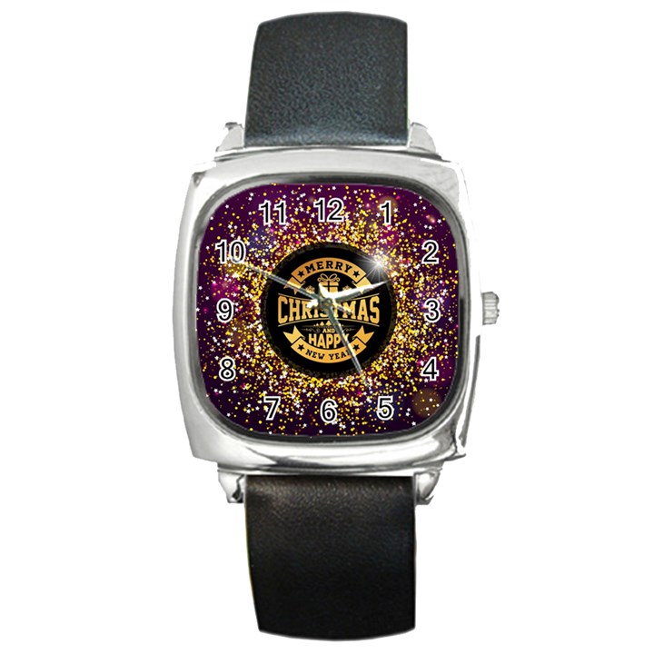 Christmas Golden Labels Xmas Square Metal Watch