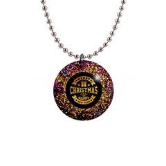 Christmas Golden Labels Xmas 1  Button Necklace by Simbadda