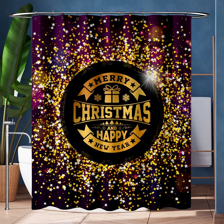 Christmas Golden Labels Xmas Shower Curtain 60  x 72  (Medium) 