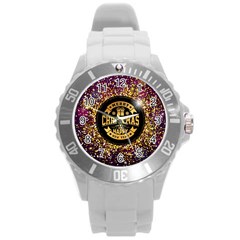 Christmas Golden Labels Xmas Round Plastic Sport Watch (l) by Simbadda