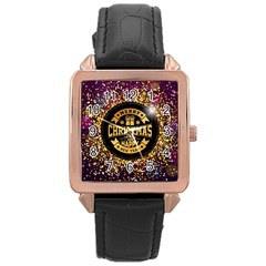 Christmas Golden Labels Xmas Rose Gold Leather Watch  by Simbadda