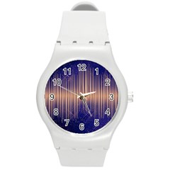 Background Dark Sound Disco Techno Round Plastic Sport Watch (m) by Simbadda