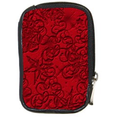 Christmas Background Red Star Compact Camera Leather Case by Simbadda