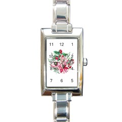 Bloom Christmas Red Flowers Rectangle Italian Charm Watch