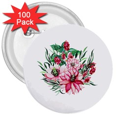 Bloom Christmas Red Flowers 3  Buttons (100 Pack)  by Simbadda