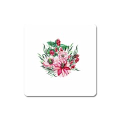 Bloom Christmas Red Flowers Square Magnet