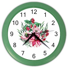 Bloom Christmas Red Flowers Color Wall Clock