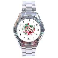 Bloom Christmas Red Flowers Stainless Steel Analogue Watch