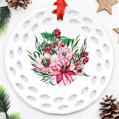 Bloom Christmas Red Flowers Round Filigree Ornament (Two Sides)