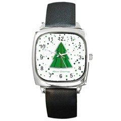 Fir Tree Christmas Christmas Tree Square Metal Watch by Simbadda