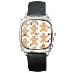 Pattern Christmas Biscuits Pastries Square Metal Watch by Simbadda