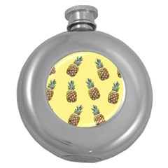 Pineapples Fruit Pattern Texture Round Hip Flask (5 Oz) by Simbadda