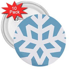 Snowflake Snow Flake White Winter 3  Buttons (10 Pack)  by Simbadda