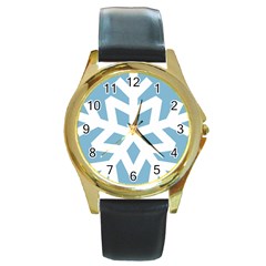 Snowflake Snow Flake White Winter Round Gold Metal Watch by Simbadda