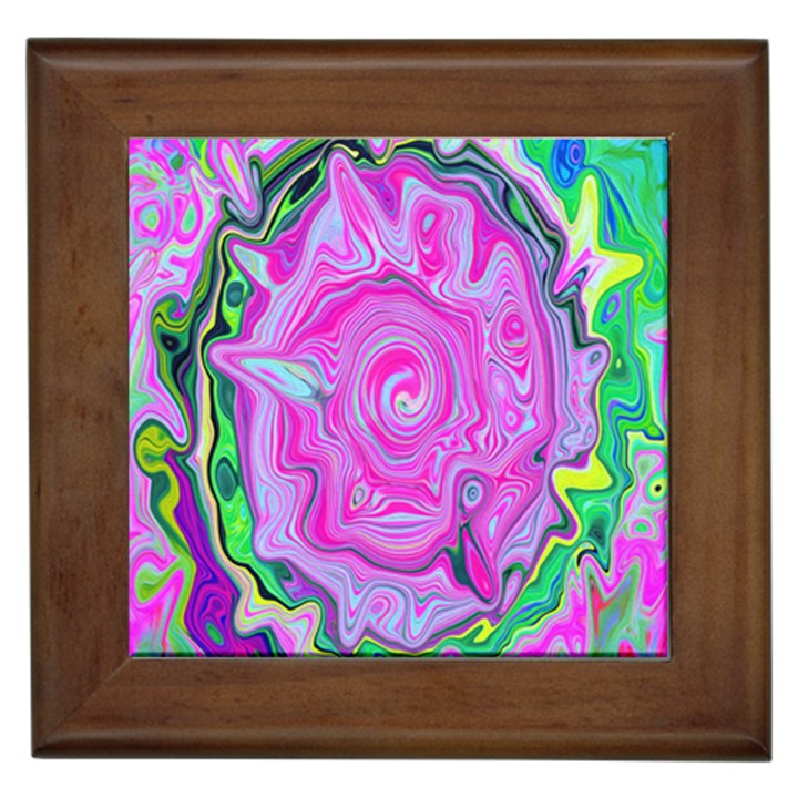 Groovy Pink, Blue And Green Abstract Liquid Art Framed Tiles