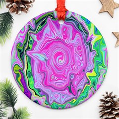 Groovy Pink, Blue And Green Abstract Liquid Art Ornament (round) by myrubiogarden