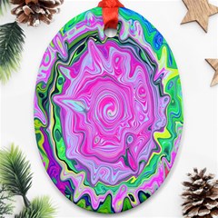 Groovy Pink, Blue And Green Abstract Liquid Art Ornament (oval)