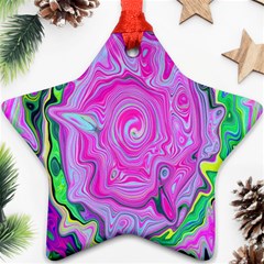 Groovy Pink, Blue And Green Abstract Liquid Art Ornament (star) by myrubiogarden