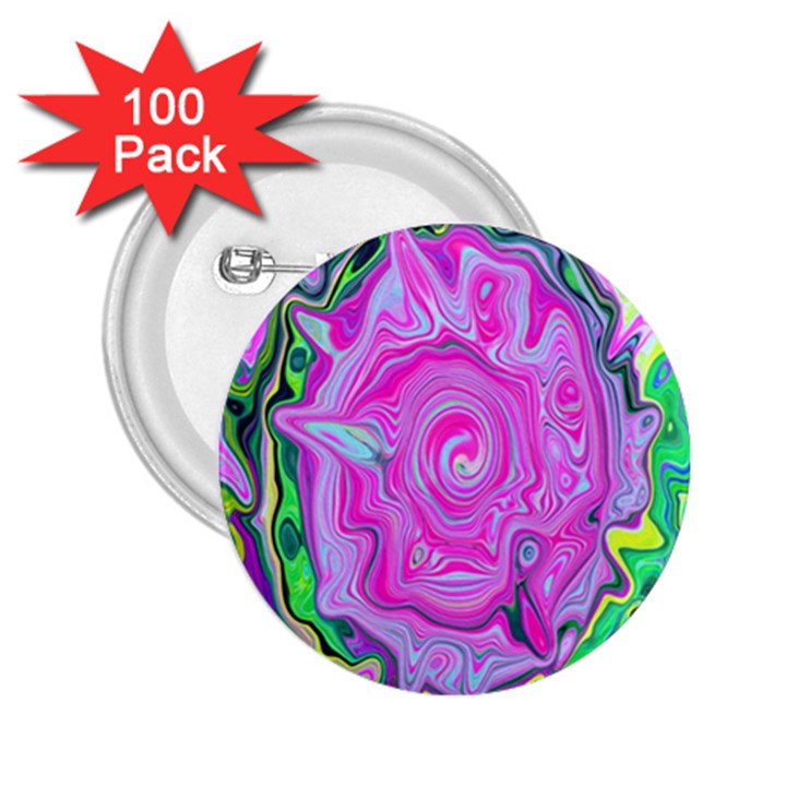 Groovy Pink, Blue And Green Abstract Liquid Art 2.25  Buttons (100 pack) 