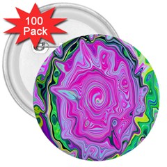 Groovy Pink, Blue And Green Abstract Liquid Art 3  Buttons (100 Pack)  by myrubiogarden