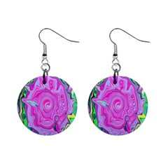 Groovy Pink, Blue And Green Abstract Liquid Art Mini Button Earrings by myrubiogarden