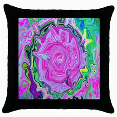 Groovy Pink, Blue And Green Abstract Liquid Art Throw Pillow Case (black) by myrubiogarden