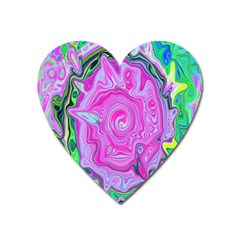 Groovy Pink, Blue And Green Abstract Liquid Art Heart Magnet by myrubiogarden